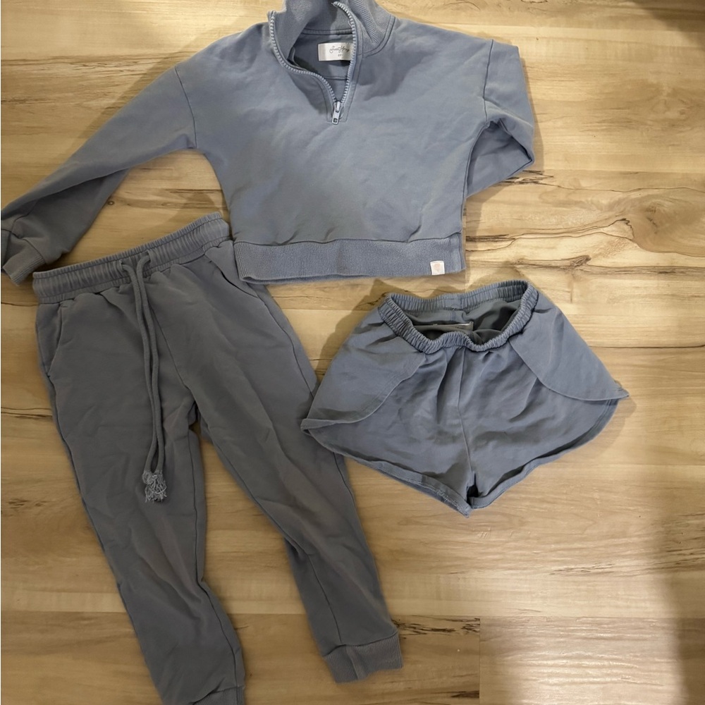 Sweet Honey Three-Piece Casual Loungewear Set in Dusty Blue